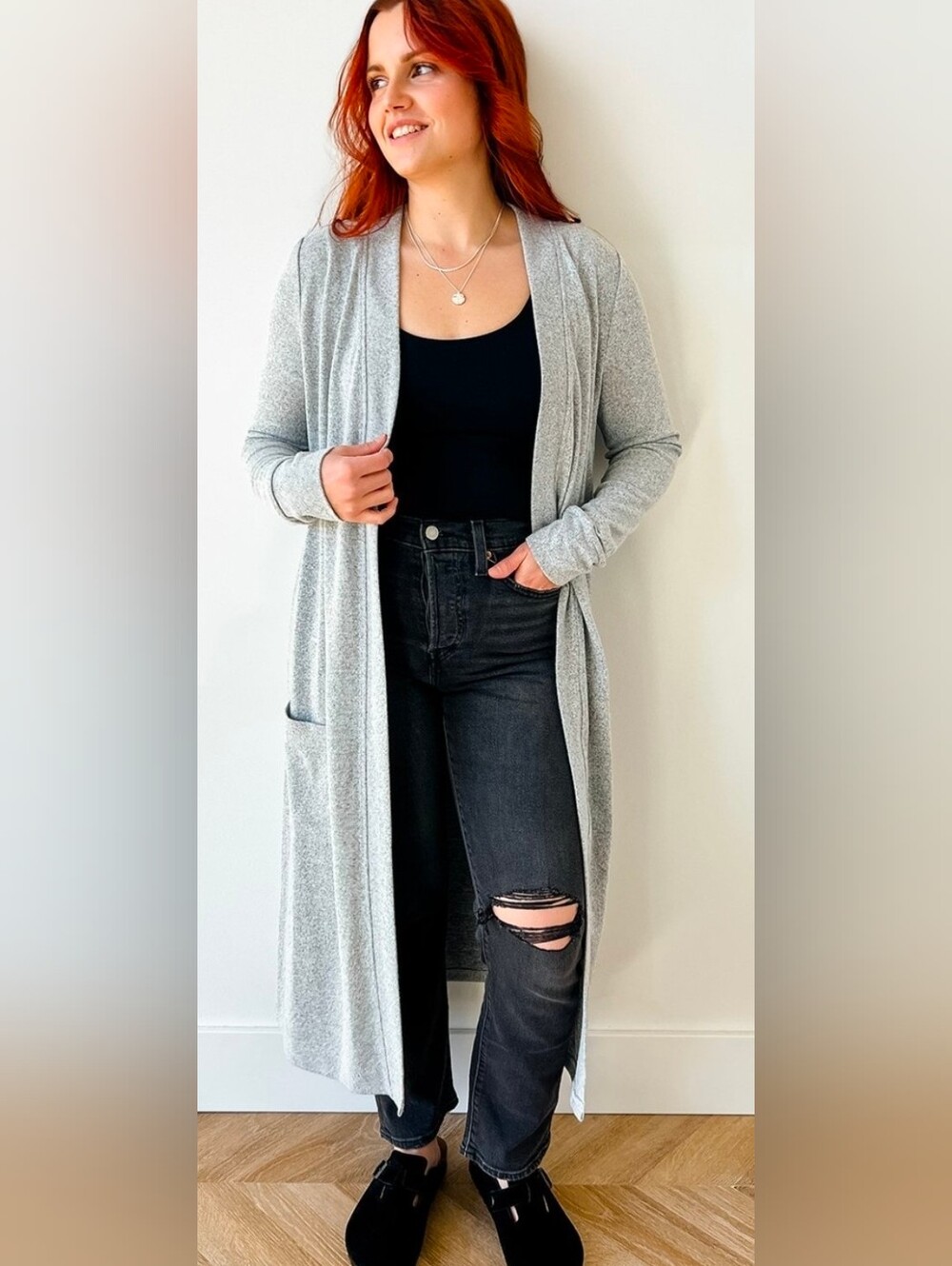 Noisy May Light Gray Long Open-Front Cardigan